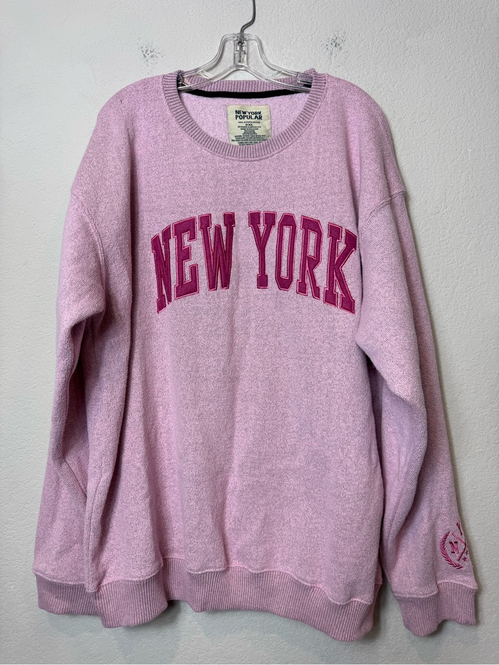 New York Popular Embroidered Letters Pink Crewneck Sweatshirt Women’s Plus 2XL